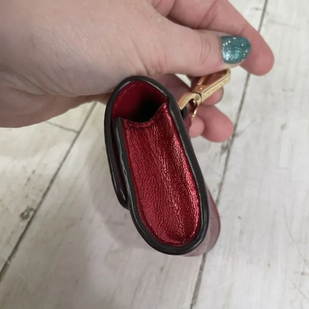 Michael Kors Jet Set Metallic Red Coin /AirPods Case Key Chain MK Logo Bag